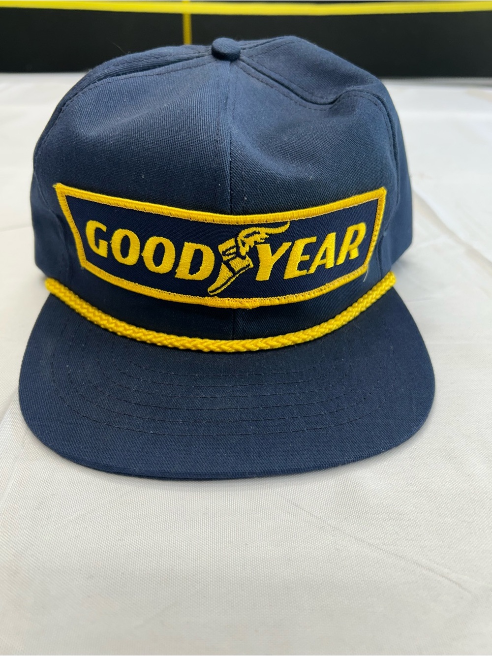 Vintage 80s Goodyear Tires 1 in Racing Rope Hat Swingster Snapback USA